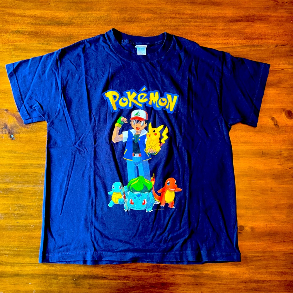 Rare Vintage 1999 Nintendo Pokemon Ash Pikachu Black T-Shirt Youth Size L